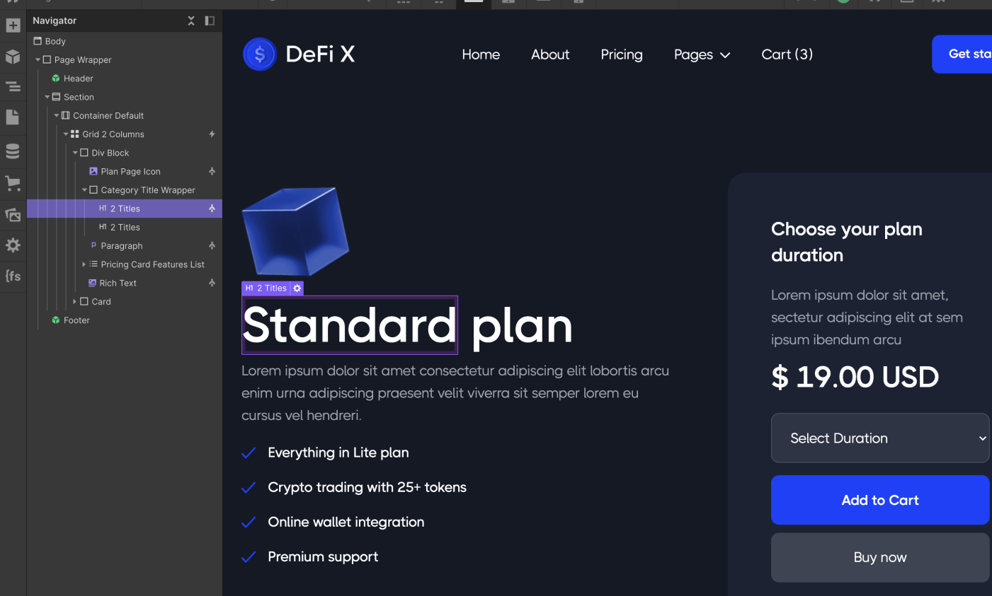 eCommerce Page - DeFi X Webflow Template